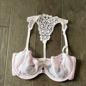 Intimately Free People Light Pink Lace Bralette with Ornate Crochet Back 32D